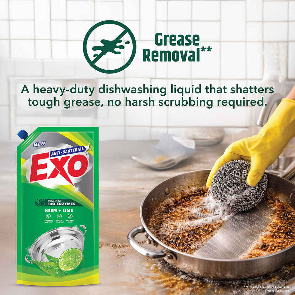 Exo Neem & Lime Anti Bacterial Dishwash Liquid | Tough Grease Removal with Power of Bio-Enzymes