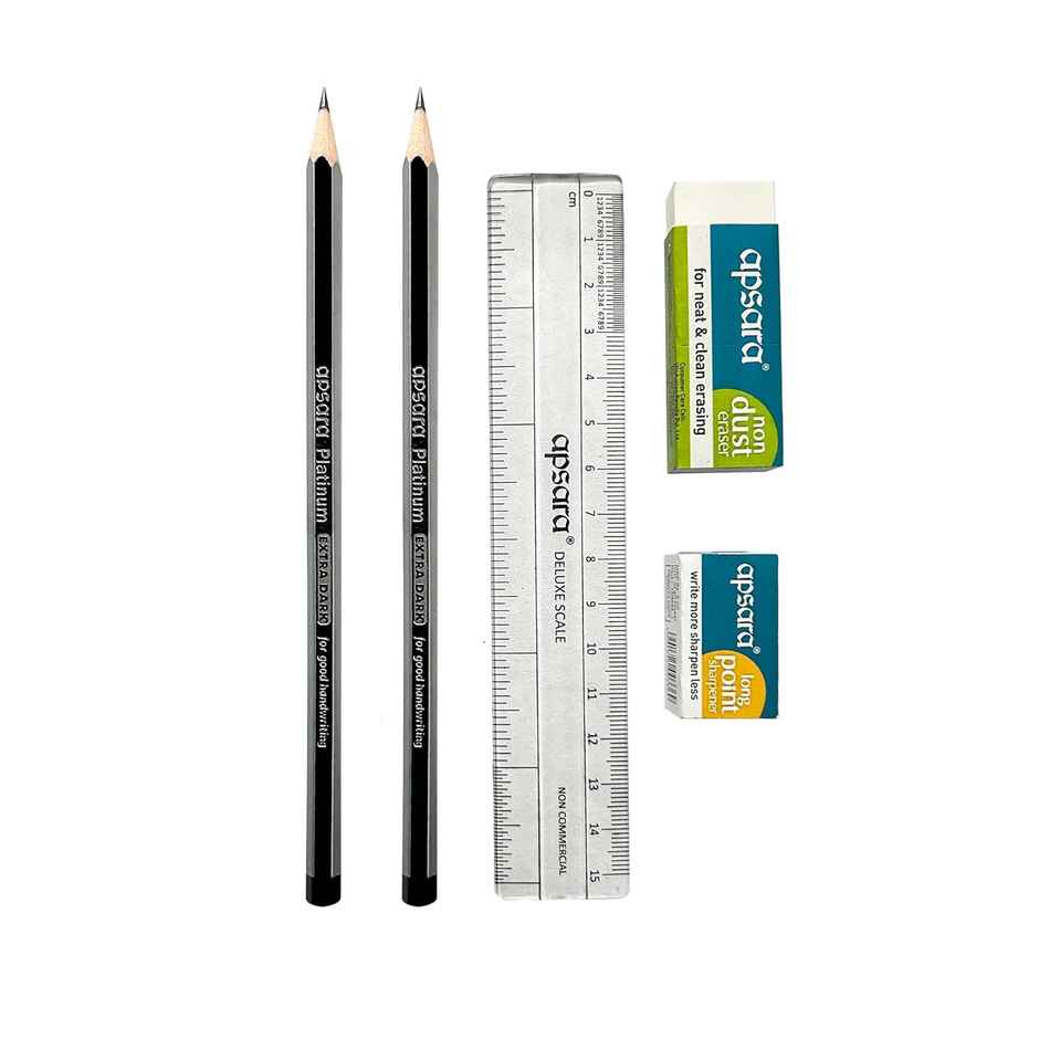 Apsara Platinum kit ( 2 Apsara Platinum Pencils, 1 Long Point Sharpener, 1 Non-Dust Eraser,1 Scale)