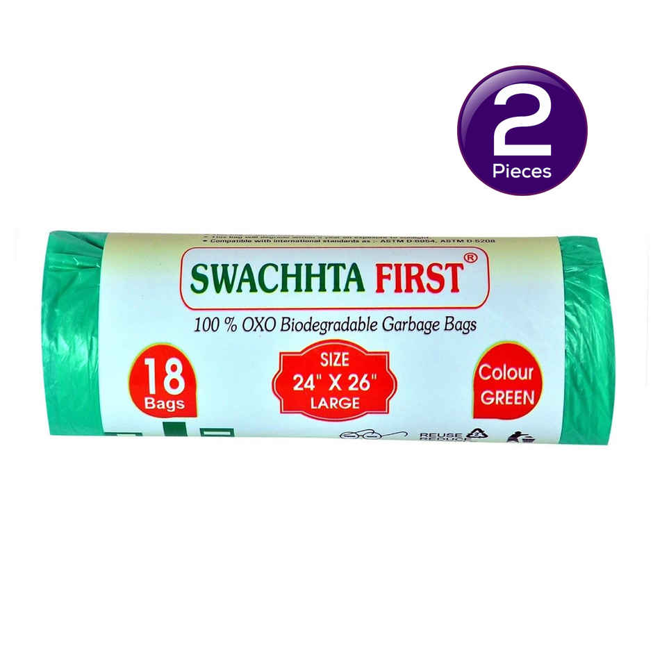 Swachhta First Oxo Bio Degradable Garbage Bags - Green Large (24 x 26 Inches) Combo