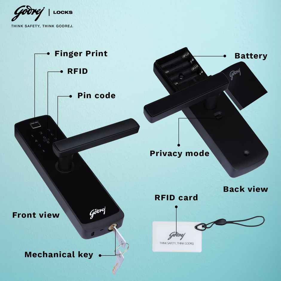 Godrej Smart Lock Catus Connect | Digital Lock | 5-in-1 Access | WiFi, Fingerprint, Pin | Black