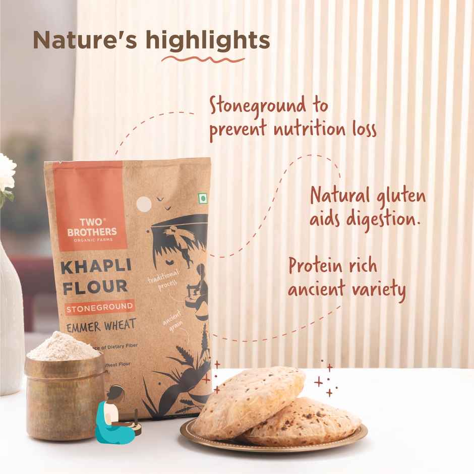 Two Brothers Khapli | Emmer Long Wheat Atta, Stoneground 5 Kg