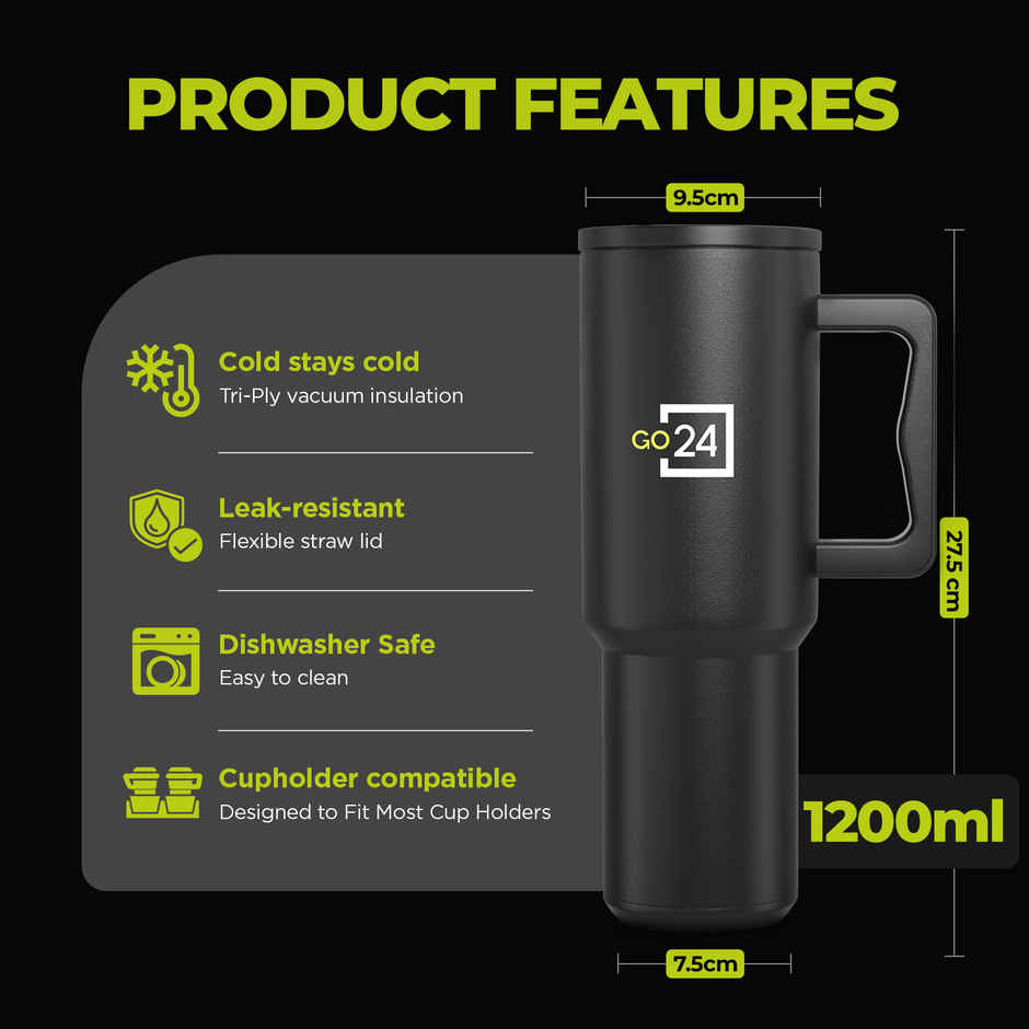 Go24 | Pexpo Stanzy ISI Certified Double Wall Insulated Stainless Steel Tumbler with Handle | 1.2 L