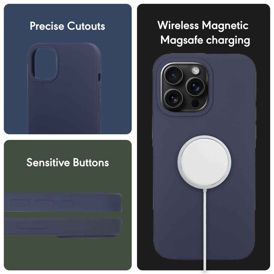 Sprig Designer Back Cover for Apple Iphone 15 Pro Liquid Silicone Shock Proof | Midnight Blue | MagSafe Compatible
