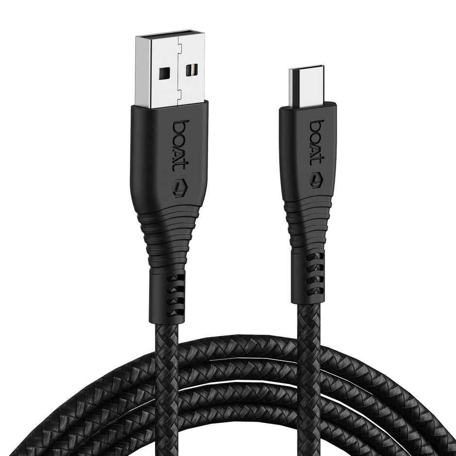 boAt Micro USB Cable 55, 150 cm (1.5 m) Length, 3A Fast Charging, 480mbps Data Transfer, Tangle Free, 10000+ Bends Lifespan, Braided Cable, Universal Compatibility with all Micro USB Devices - Black