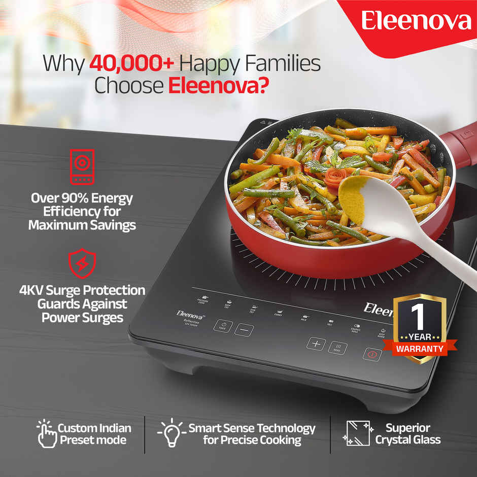 Eleenova Reflection 2000 W Induction-BIS-Approved, Crystal Glass, Smart-Sense, Indian Presets