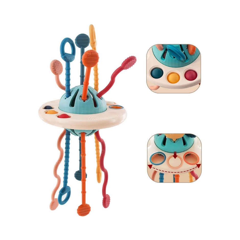 Toyshine Baby Ellie Sensory Montessori Food Grade Silicone Pull String Activity Toy F, Ufo