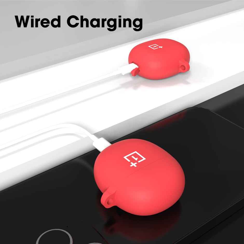 Sounce Silicone Case Cover for OnePlus Nord Buds CE | Shock-Absorbing | LED Visible | Keychain | Red