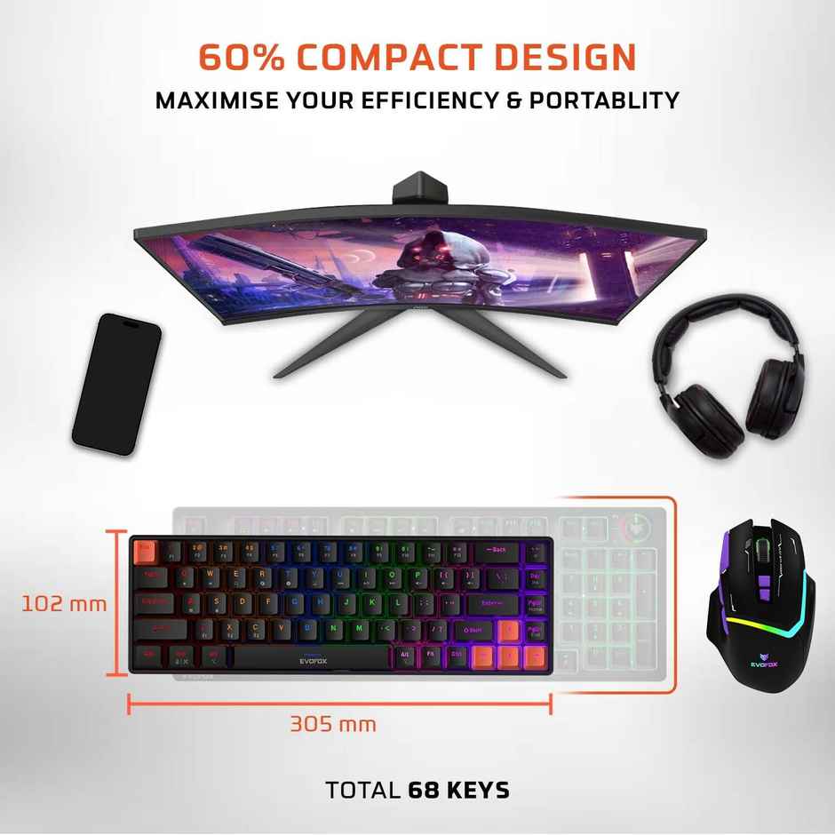 Evofox Katana S Mini Tri-Mode Wireless Mechanical Gaming Keyboard | Hot-Swappable Red Switches | RGB