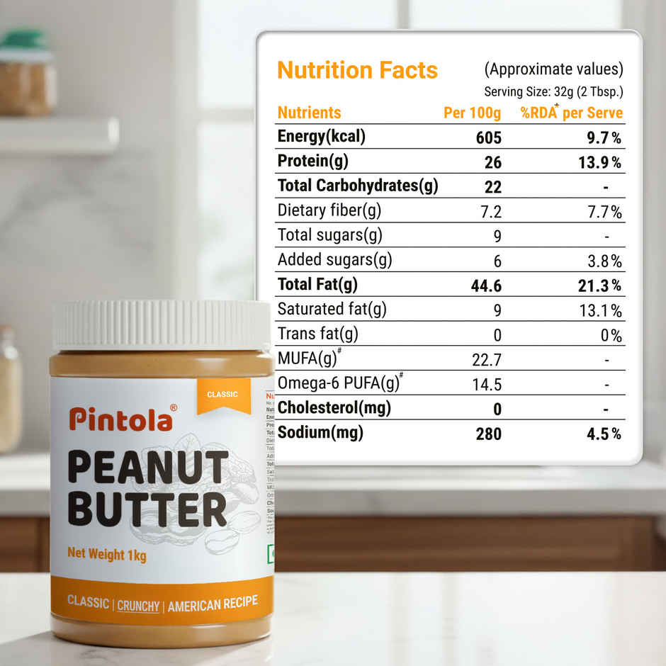 Pintola Classic Peanut Butter Crunchy - Original American Recipe With High Protein Fiber