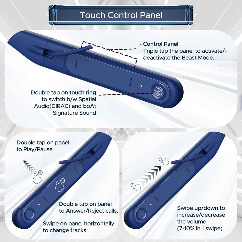 boAt Rockerz 255 Touch BT Neckband w/ 30H Playtime, Full Touch Controls & Spatial Audio (Deep Blue)