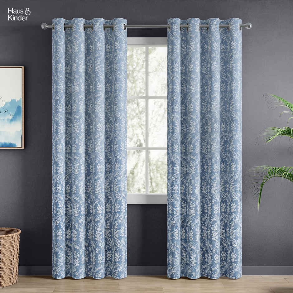 Haus & Kinder Polyester Jacquard Evening Grace Door Curtain | Blue