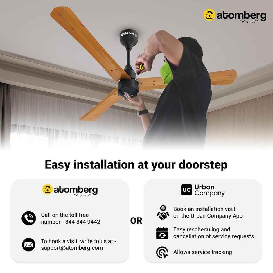 Atomberg Renesa BLDC Ceiling Fan,1400mm,Remote Control,BEE 5 Star,LED Indicators,Midnight Black