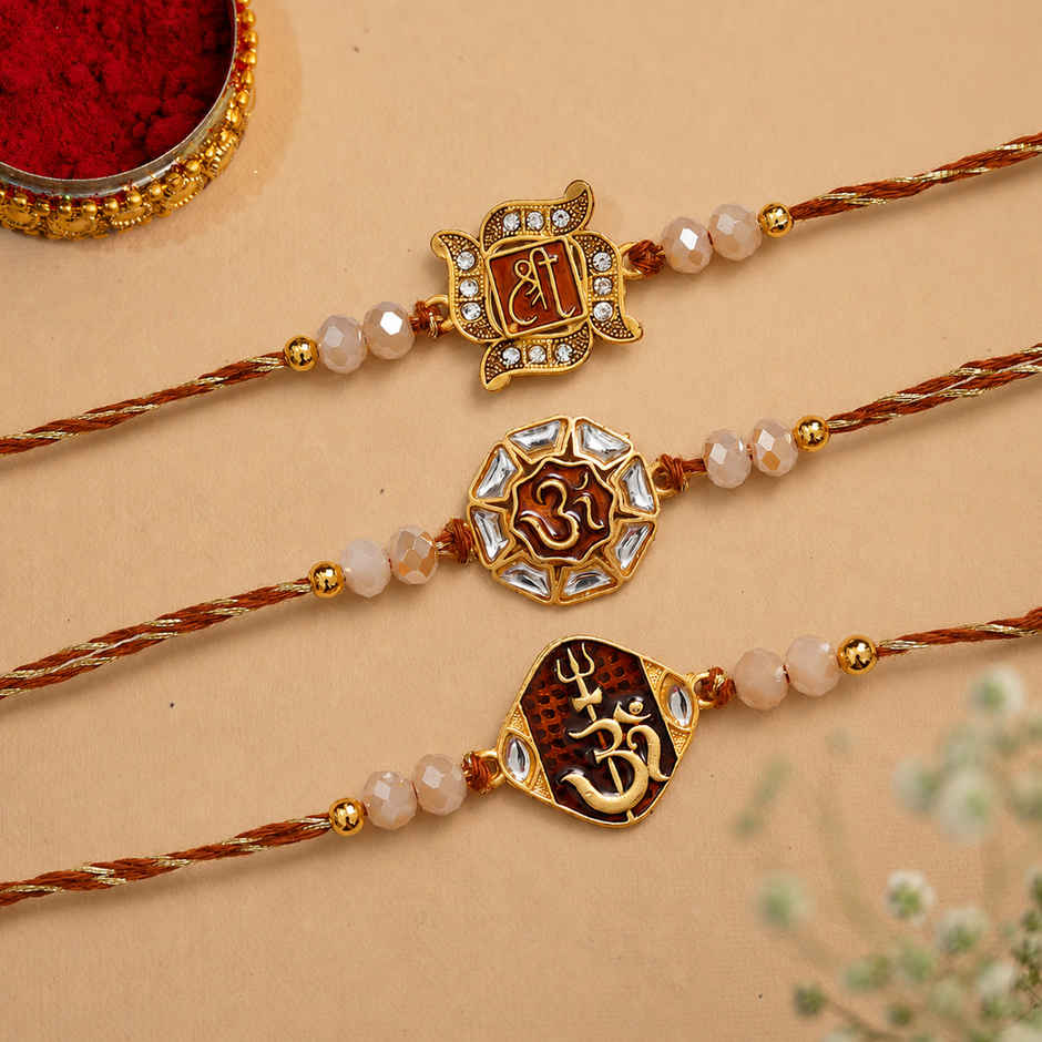 Shri Om Trishul Damru Rakhis with Roli Chawal | Brother Gift | Religious Rakhi | Pack of 3 | Ecraftindia