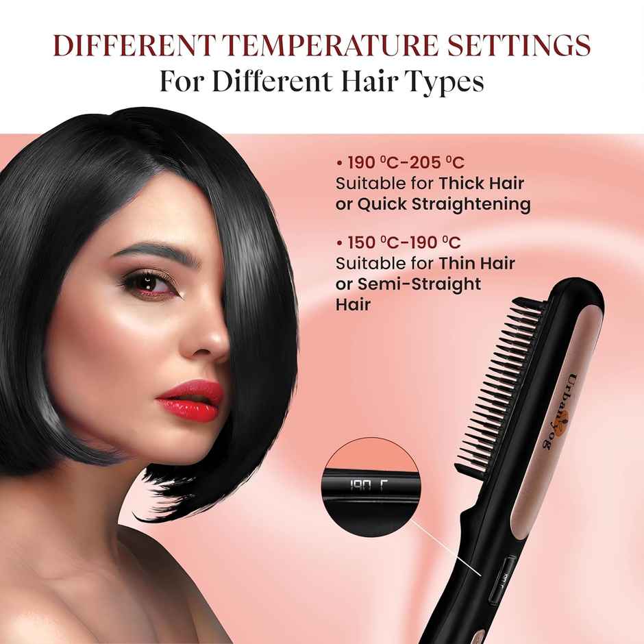 Urban Yog Makemeebold Hair Straightener Brush | Ceramic Plates, 5 Temp Controls, 1200W