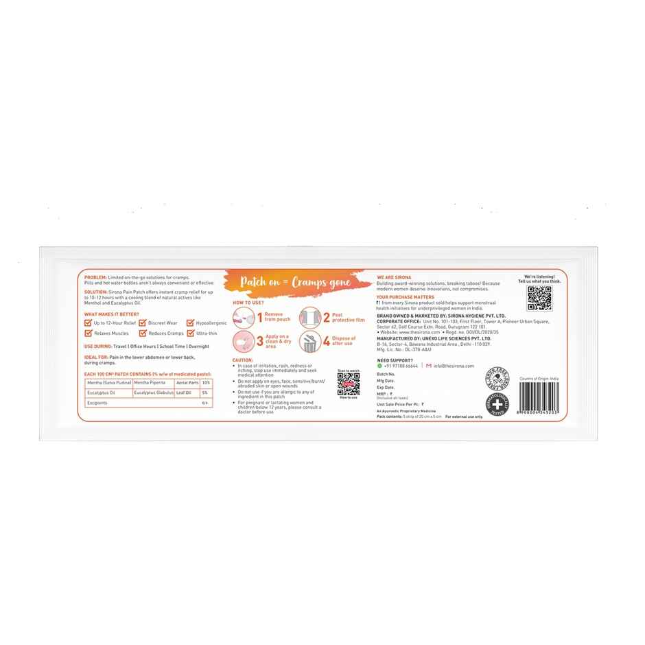 Sirona Regular Flow Tampons | Organic Cotton Core | Ultra-High Absorbency | Leak-Proof Protection (20pc) & Sirona Herbal Period Pain Relief Patches| Relief From Menstrual Cramps | Cool Patches (5pc) Combo