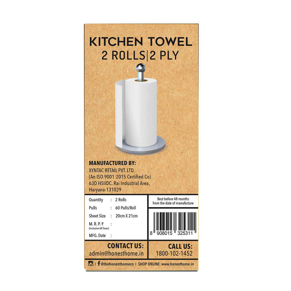 The Honest Home Company Kitchen Towel Roll (2 Ply) | 60 Pulls Per Role