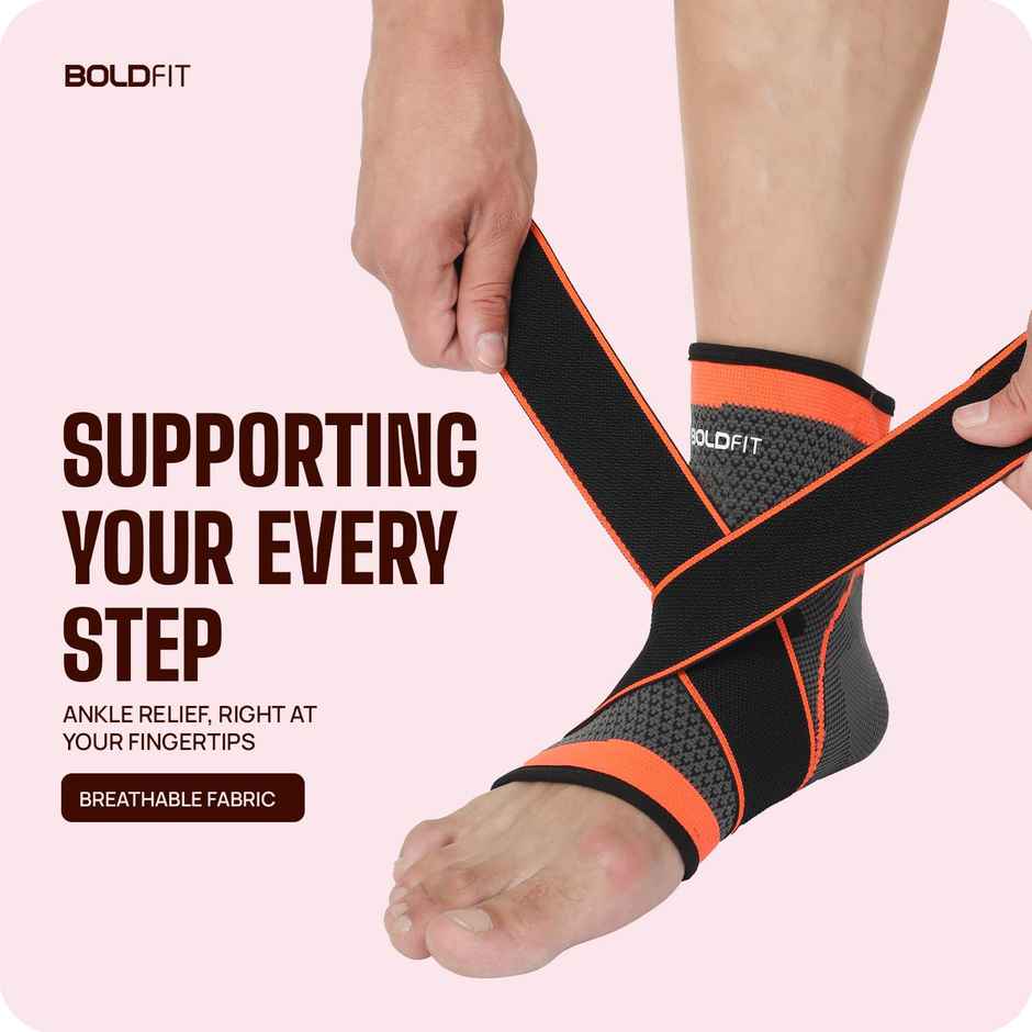 Boldfit Ankle Support For Pain Relief Ankle Brace For Women & Men Orange-Black Fs