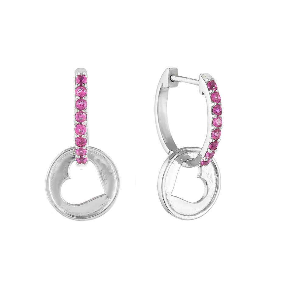 Voylla Collection Pink Cz Heart Silver Earrings