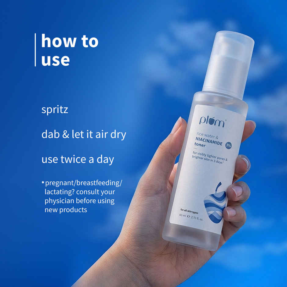 Plum 3% Niacinamide Alcohol-Free Toner With Rice Water | Tightens Pores & Brightens Skin
