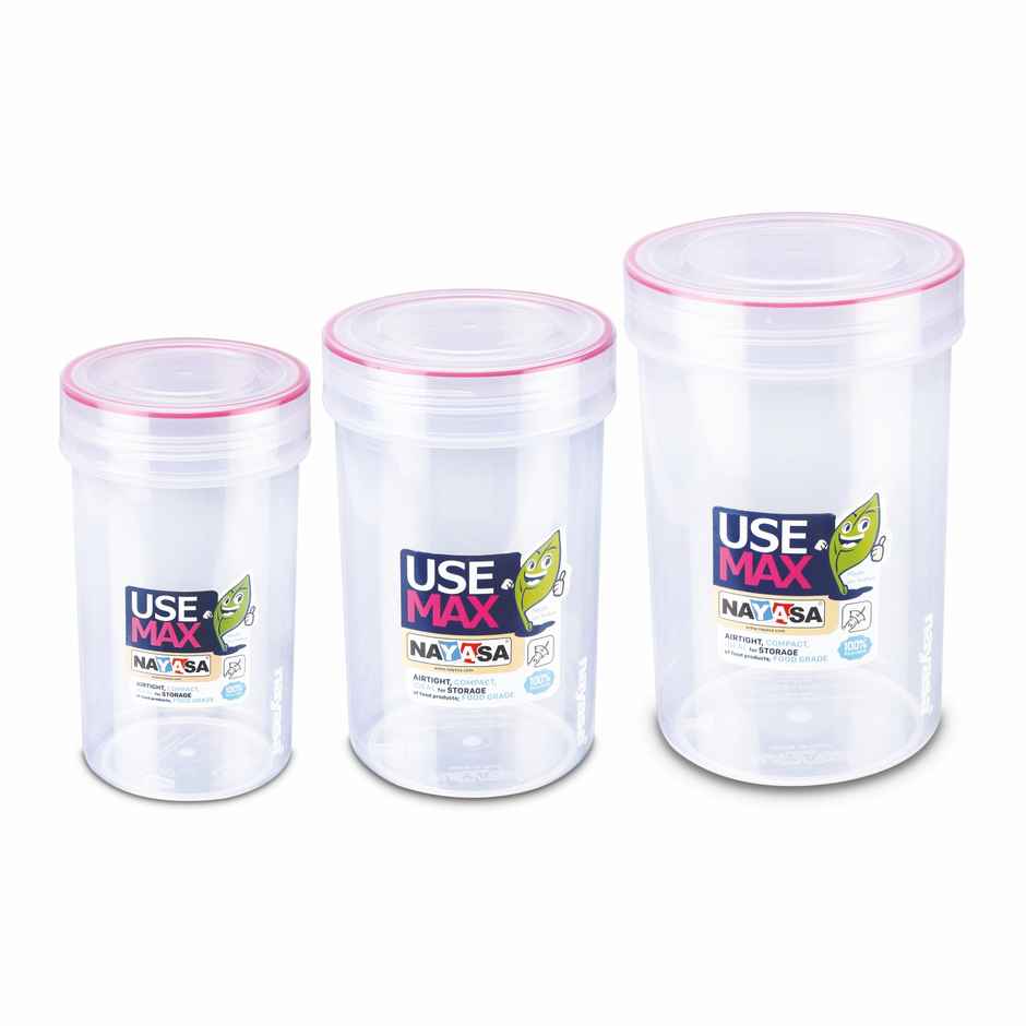Nayasa Use Max Glaze BPA Free Food Grade Airtight Kitchen Storage Stackable Containers | White & Pink - 1.5 L