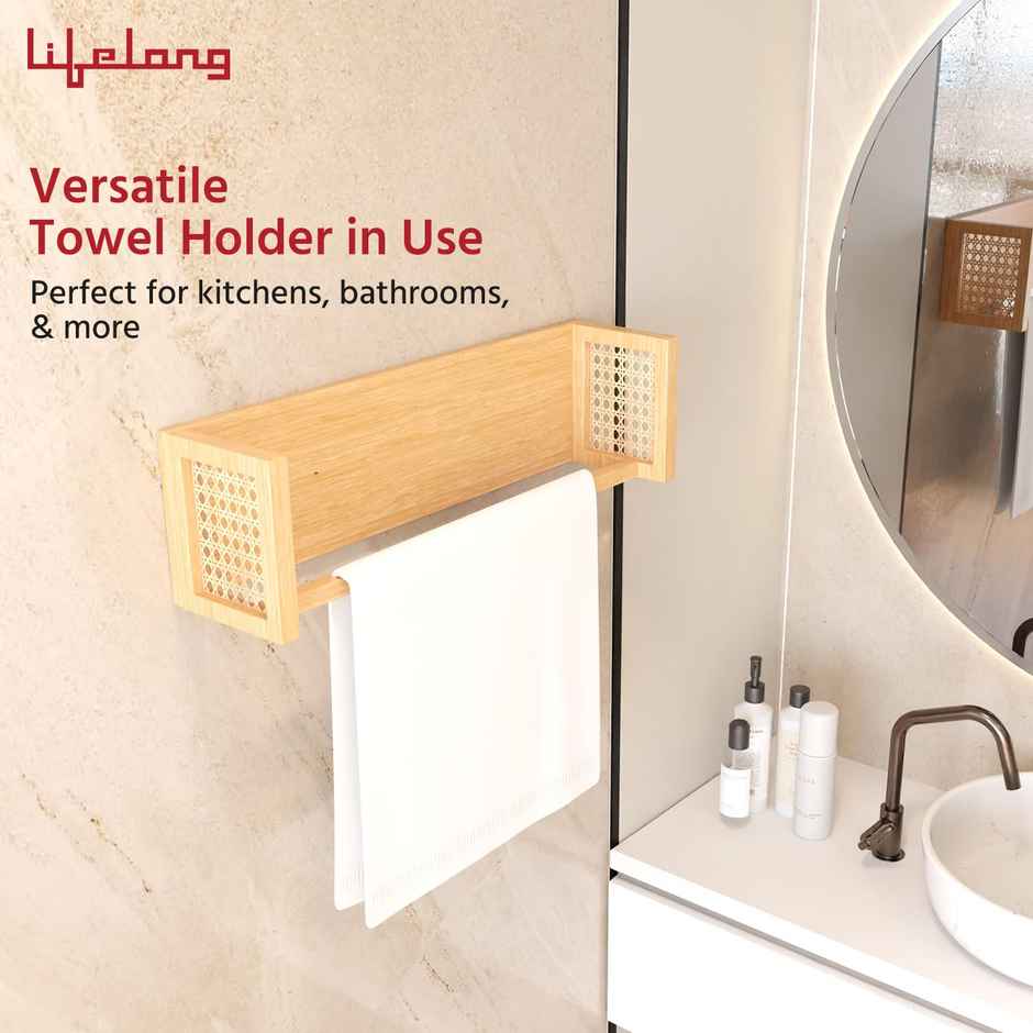 Lifelong Towel Rack for Bathroom | Durable | Stylish Bamboo Rattan Bathroom Towel Holder & Hanger