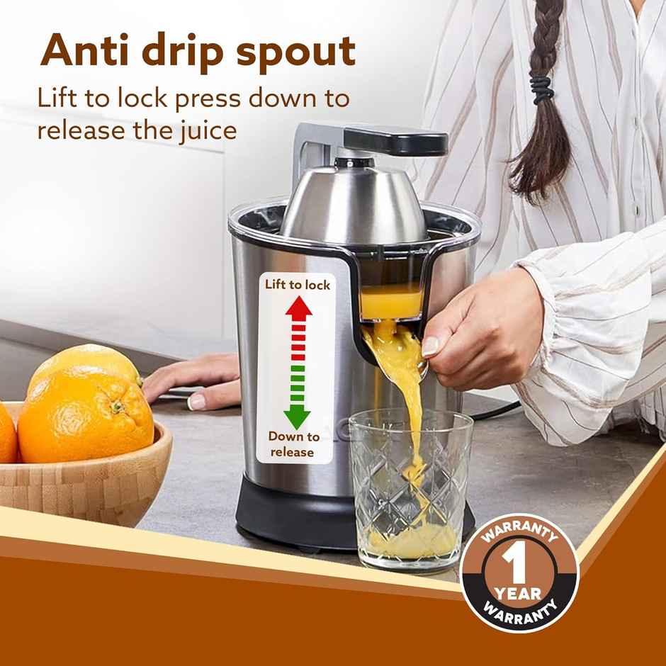Agaro Regency Electric Citrus Juicer - 350W | 650 ml | Pulp Regulator | AC Motor - Black & Silver