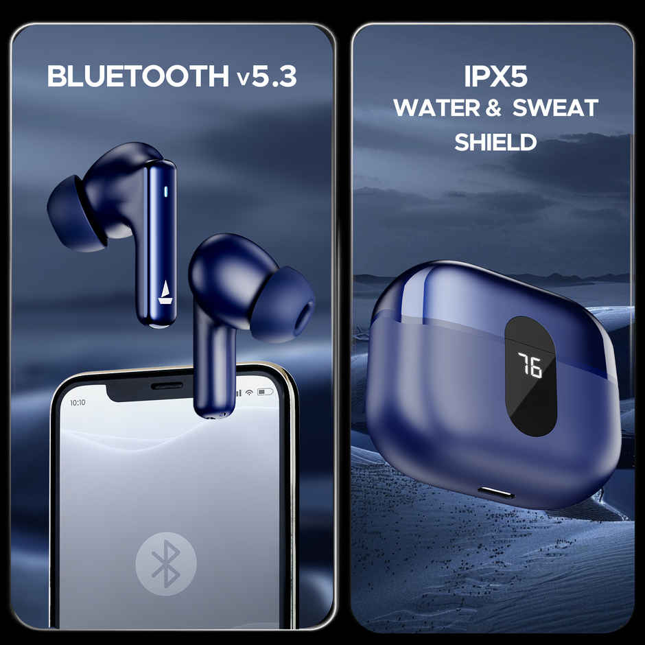 boAt Airdopes 121 Pro Plus TWS Earbuds with mic, 100HRS Battery, 4Mics ENx, 50ms Low Latency, Fast Charge, LED Display, IPX5, v5.3 Bluetooth in Ear Earbuds - Blue