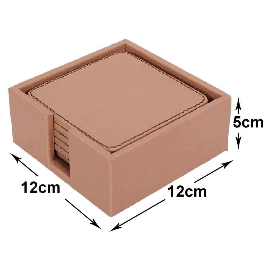 Kuber Industries Tea Coaster|Soft Leather Heat Insulation Tabletop Coasters Set of 6 | Light Brown