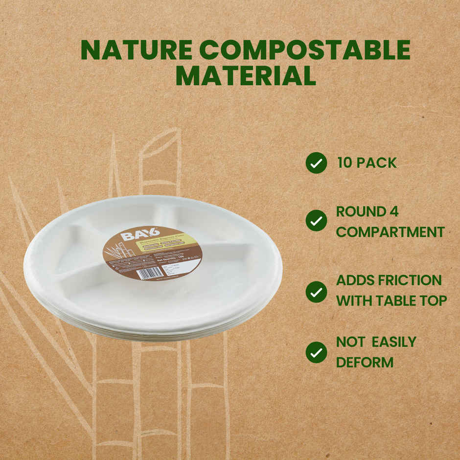 Round Plate | 4 Compartment | 11 inch | Pack of 10 | BAY6