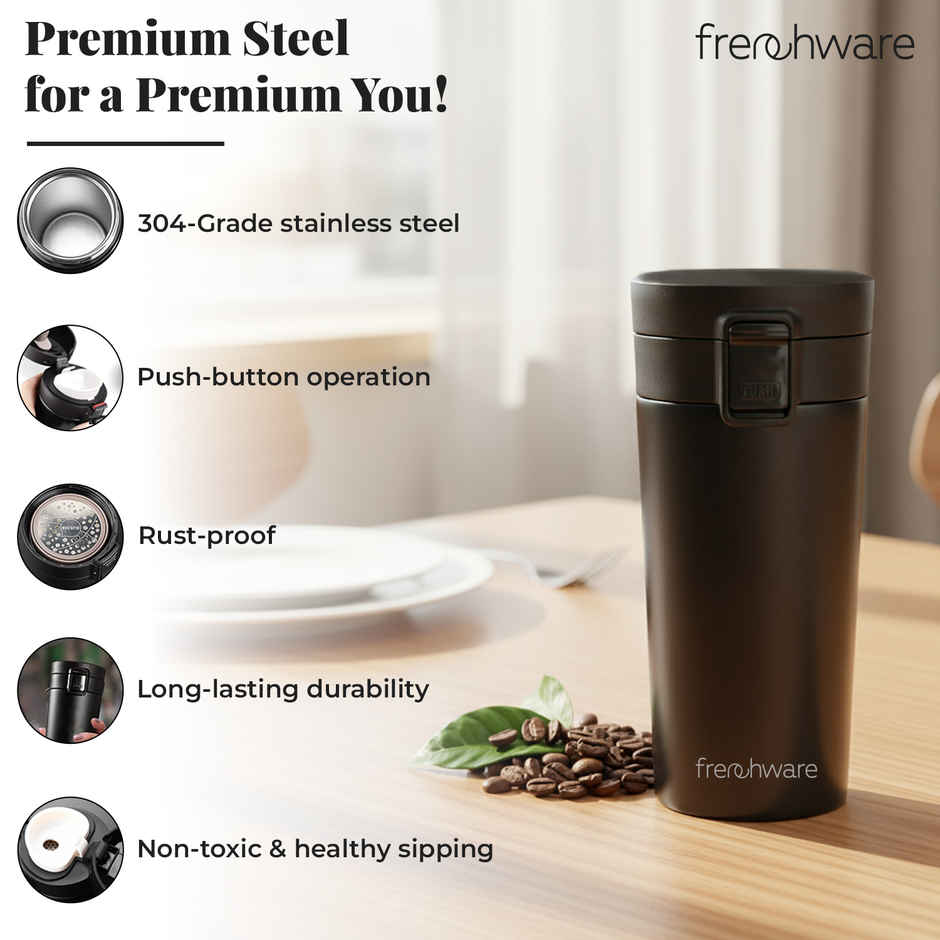 Frenchware Insulated Coffee Stainless Steel Travel Mug | Black - 300 ml