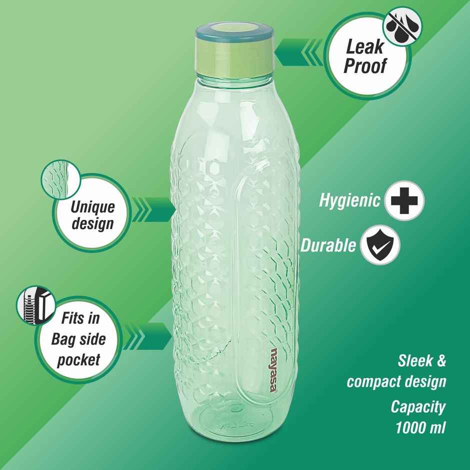 Nayasa Bently Plastic Water Bottle 1 L BPA-Free Fridge Bottle for Home | Green