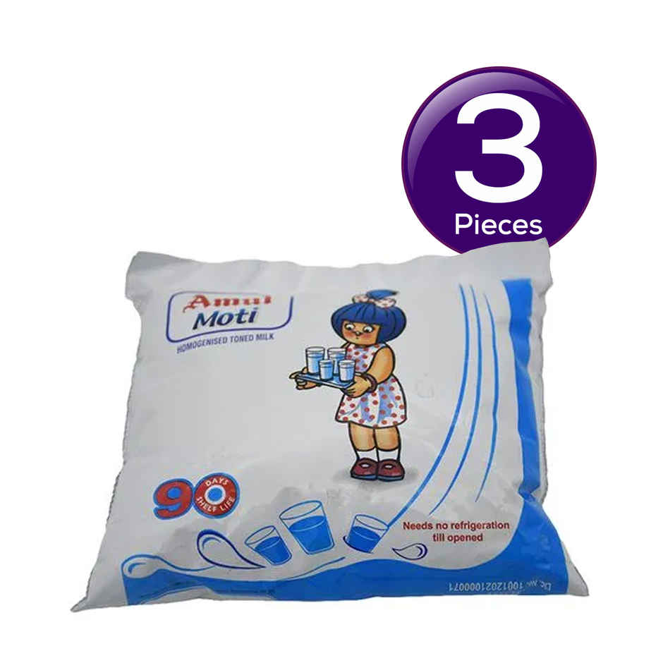 Amul Moti - Homogenised Toned Milk (Pouch 90 Days Shelf life) Combo