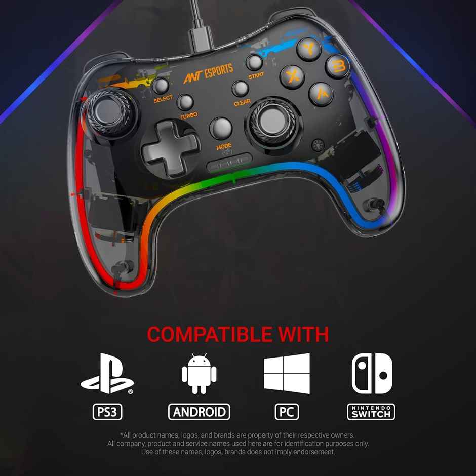 Ant Esports Gp110R Wired Game-Pad With Neon Rgb, Support Ps3, N-Switch Gaming Console