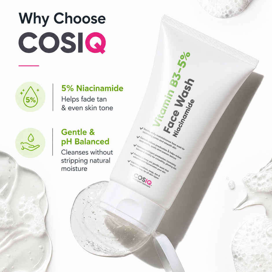 CosIQ 5% Niacinamide Daily Gentle Face Wash | Fades Dark Spots & Breakout | Dermatologically Tested