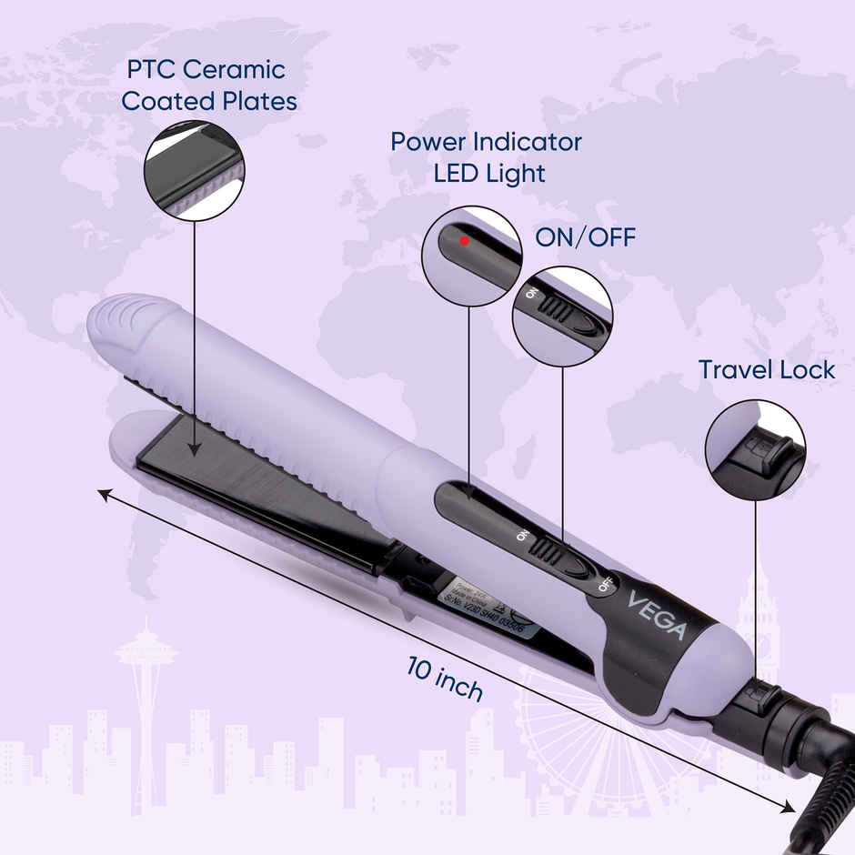 Vega Mini Hair Straightener for Women with Ceramic Coated Plates & Quick Heat Up (VHSH-40)