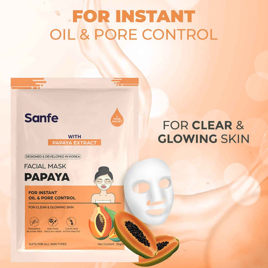 Sanfe Instant Oil Control Papaya Facial Mask 100% Fruit Extracts, Korean Mask
