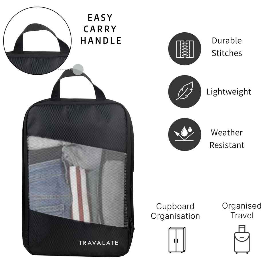 TRAVALATE Polyester 4 Various Sizes Travel Luggage Packing Cubes | Black