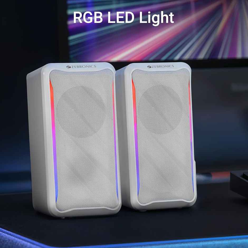 Zebronics Igloo 2 | 2.0 Speakers | 10 W | RGB LED | USB Powered | AUX | Volume Control Pod | White