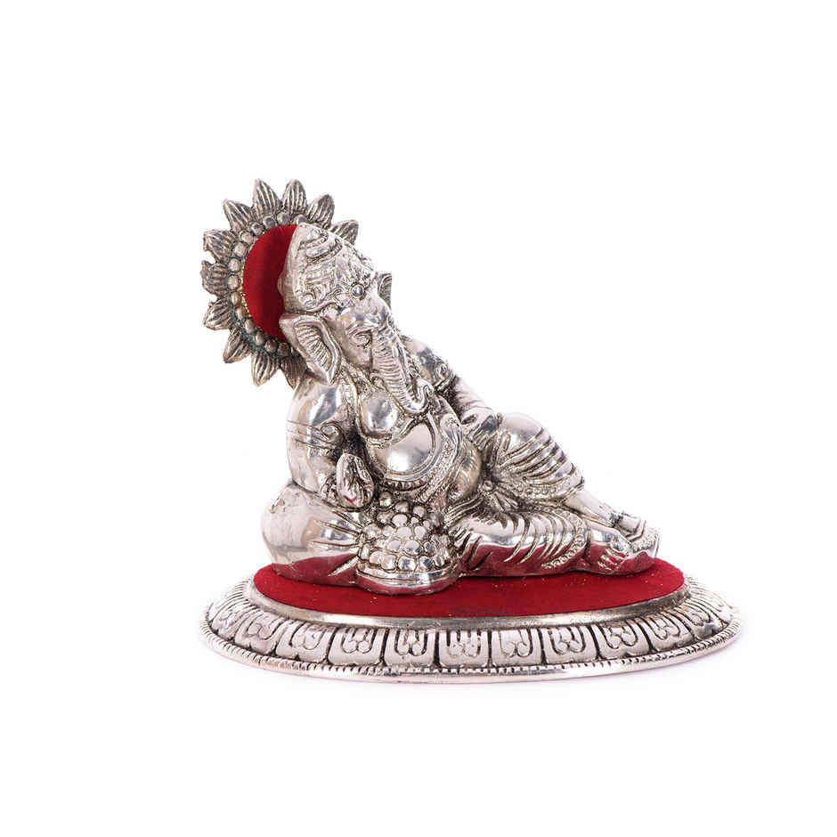 eCraftIndia Silver Metal Handcrafted Blessing Lord Ganesha Idol Sitting with Musand Pillow