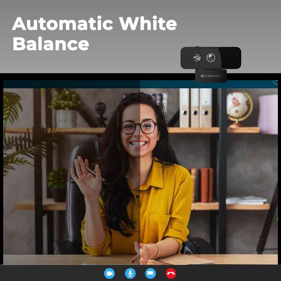 Zebronics Sharp Pro High Resolution Digital Webcam, 30 Fps, 2048 X 1536 Qxga, Microphone, Auto Focus, Dedicated Privacy Shutter, Tripod Support, Compatible with Laptops, Mac for Zoom, Skype, Discord - Black