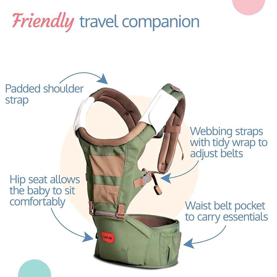LuvLap Royal Hip Seat Baby Carrier, 4 Carry Positions, Adjustable, for 6 to 24 Months, Upto 15 Kgs