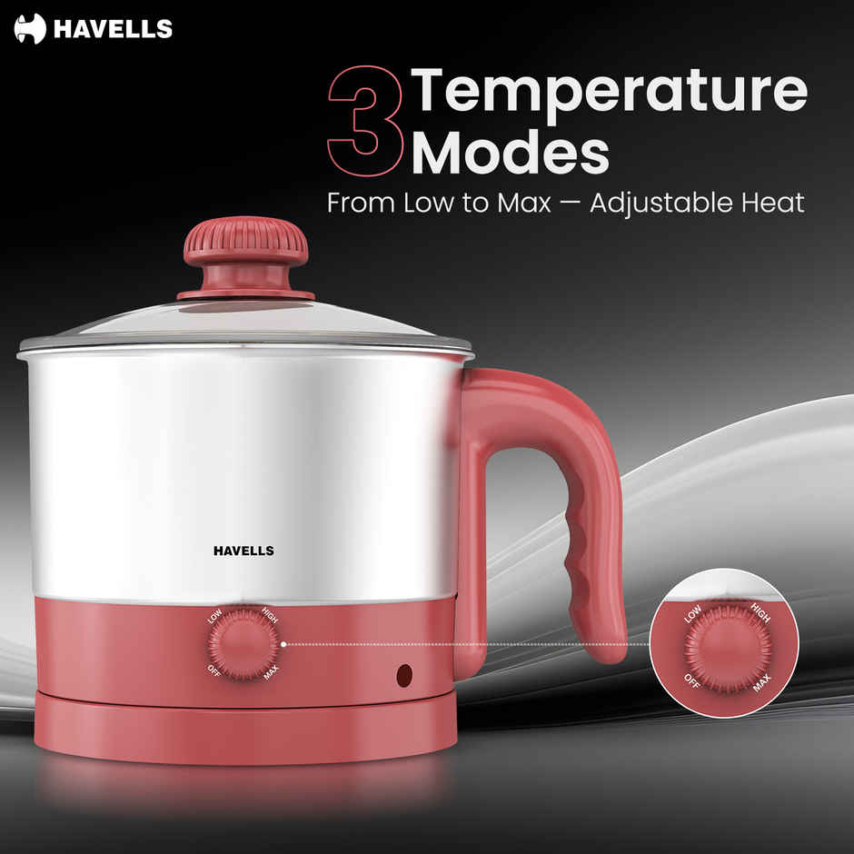 Havells Culinox Multicook Kettle | Food Grade Body with Cool Touch Handle |Pink