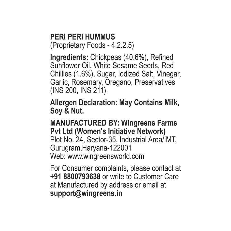 Wingreens Farms Peri Peri Hummus | Hummus Dip | Peri Peri Dip