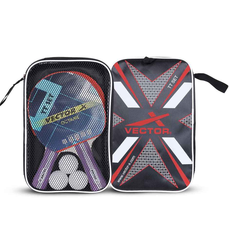 Vector X Octane Table Tennis Playset 2 Racquets & 3 Balls White Ball T.T Balls Set - Multi-Color