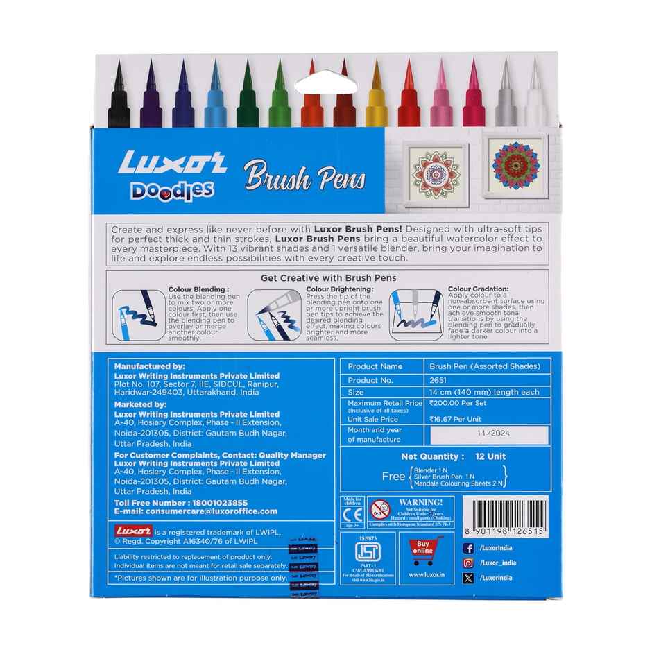 Luxor Doodles Brush Colour Shades with Silver & Blender Pen