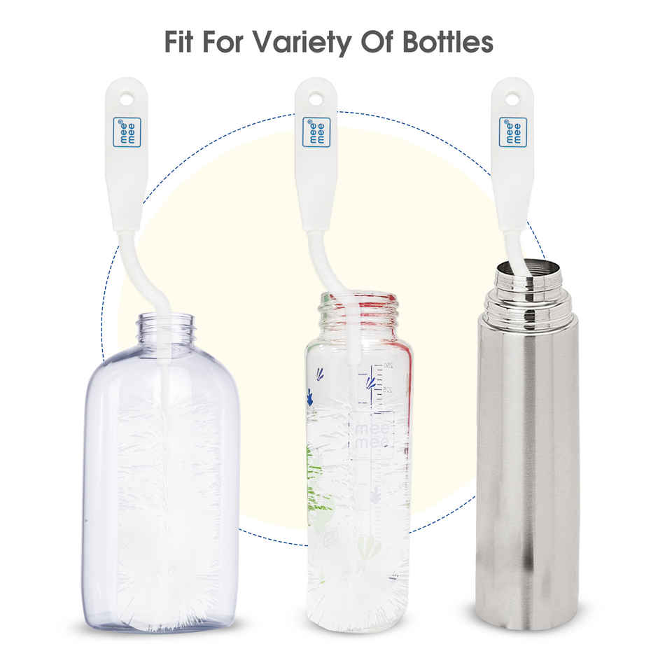 Mee Mee Bottle and Nipple Cleaning Brush | 360-degree Rotary Handle | White