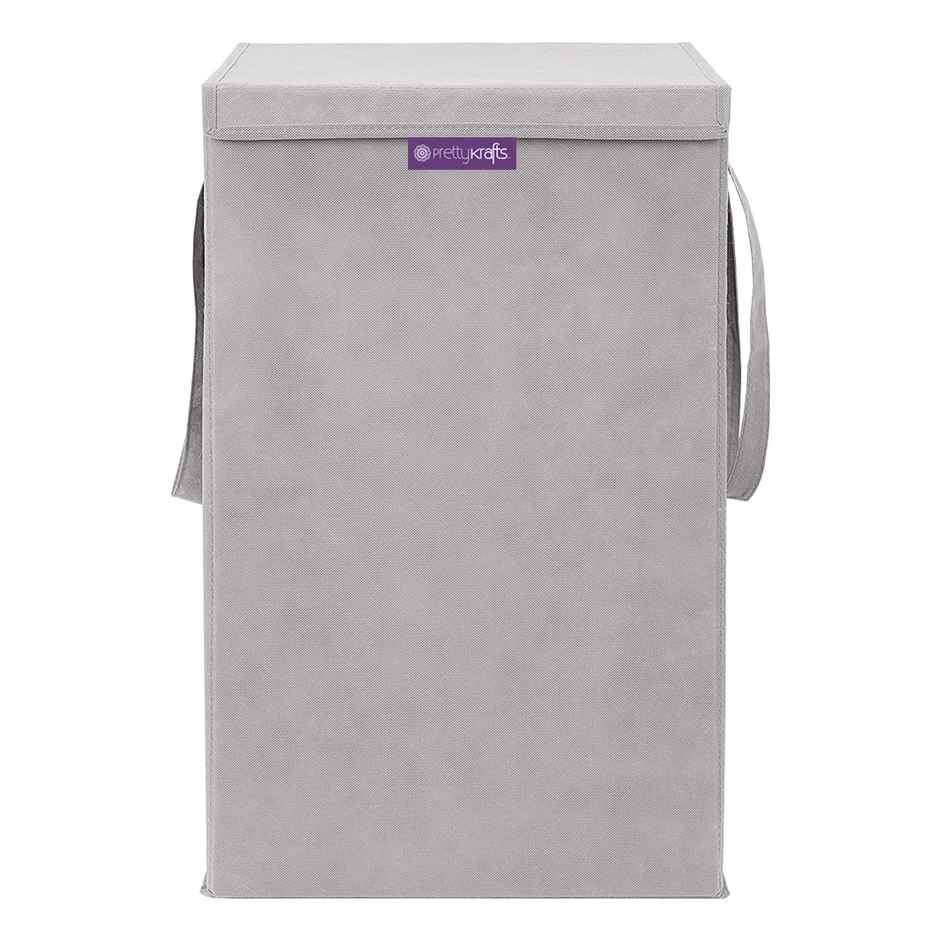 PrettyKrafts 75 L Foldable Laundry Basket L1113 | Cloth Storage Hamper with Lid & Handles | Grey - Large