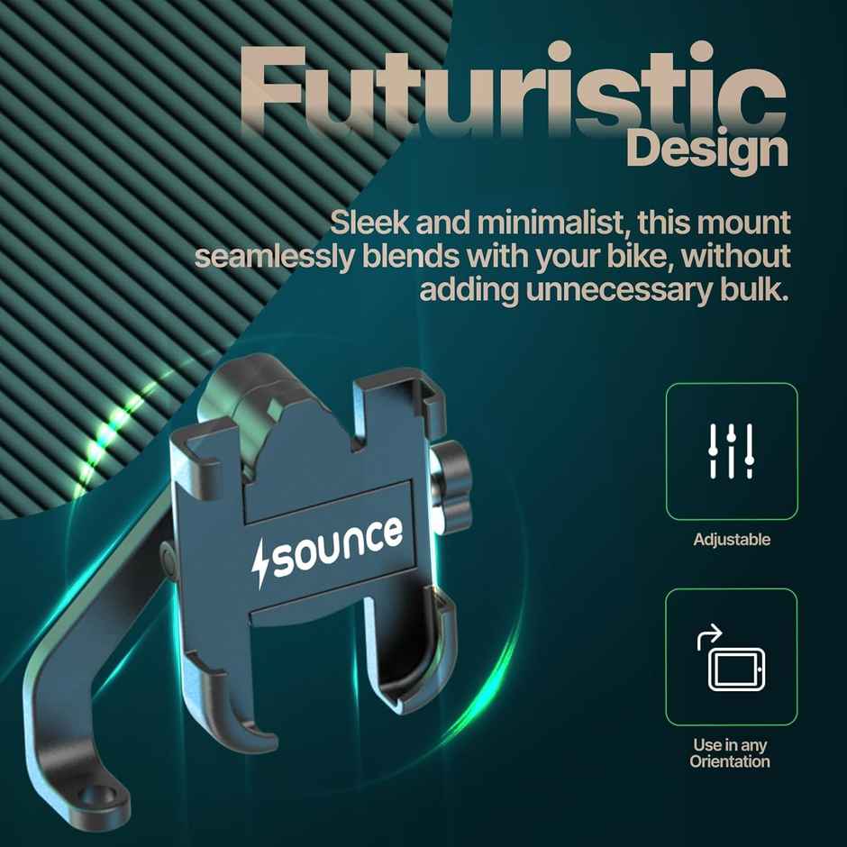 Sounce Universal Bike Mount Phone Holder Metal Body 360 Degree Rotating Handlebar (Black)