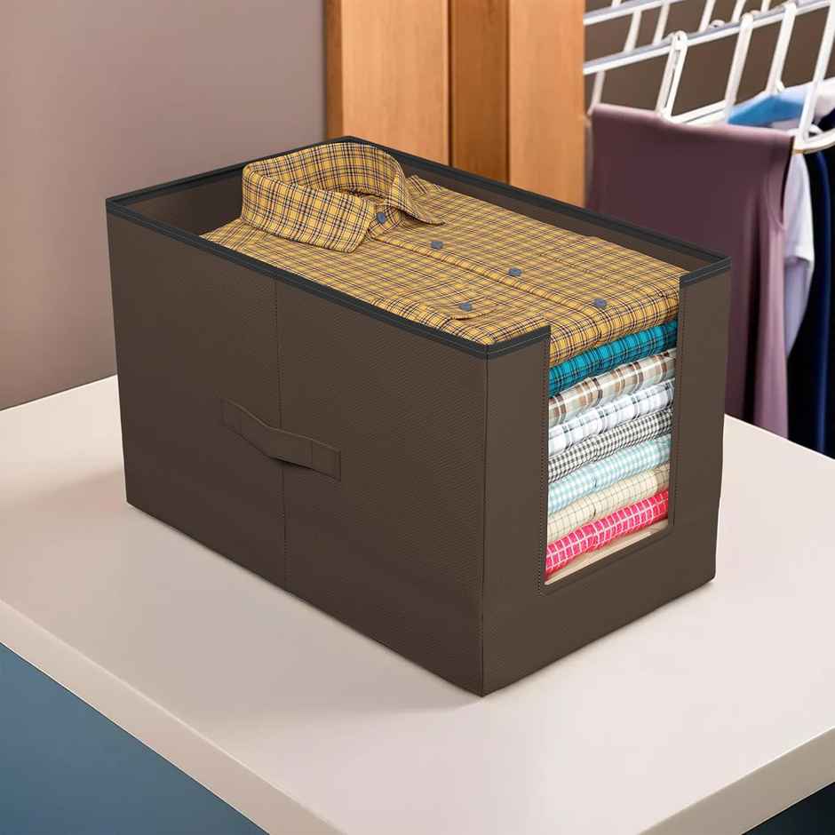 Kuber Industries Pack of 4 Non Woven Shirt Organizer for Wardrobe | Foldable Stacker | Brown