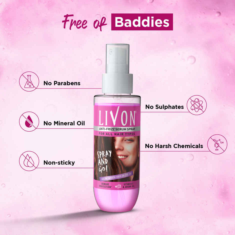 Livon Shake & Spray Serum for on-the-go hair | Provides instant shine & frizz control